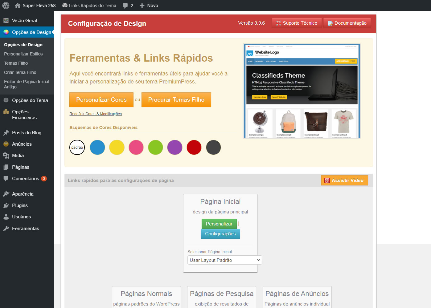 Painel de Controle Criar Site Classificados 268 - v1