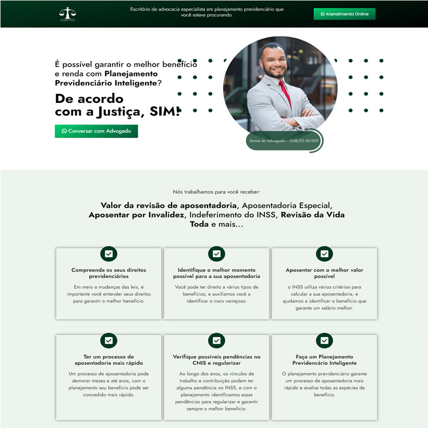 Criar Site Landing Page Advogado Template Wordpress Elementor 1673 Fácil de Editar