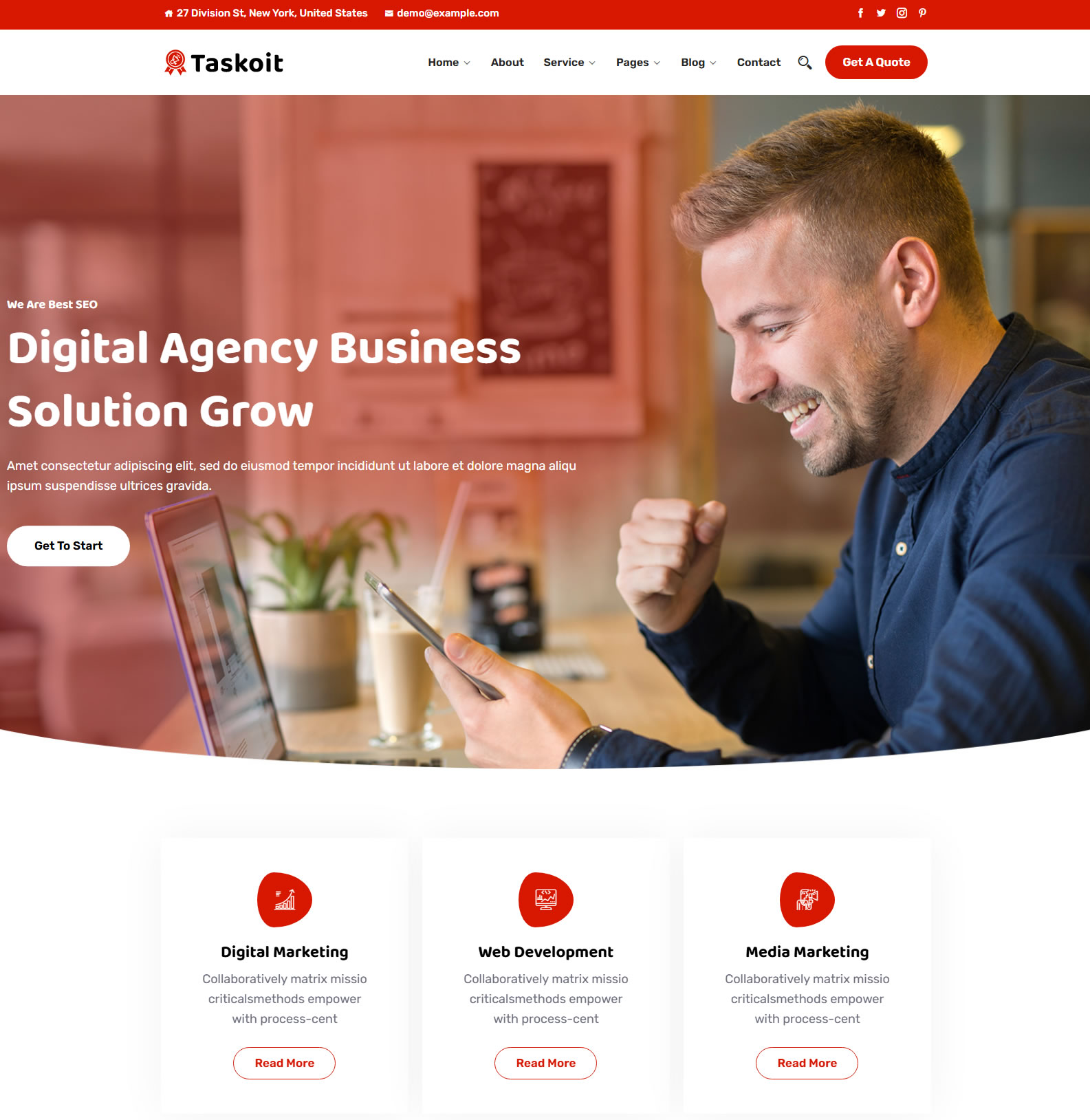 Criar Site Empresa Tema Wordpress Vermelho Fácil de Editar 1950