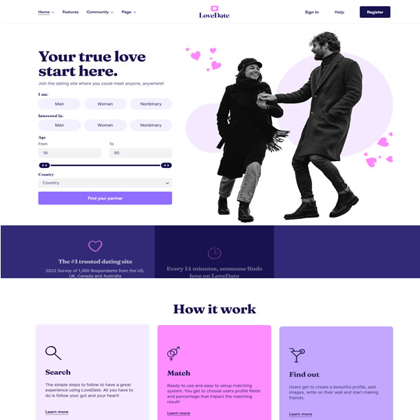 Criar Site de Namoro Relacionamento Encontros Tema Wordpress Elementor Fácil de Editar 1957